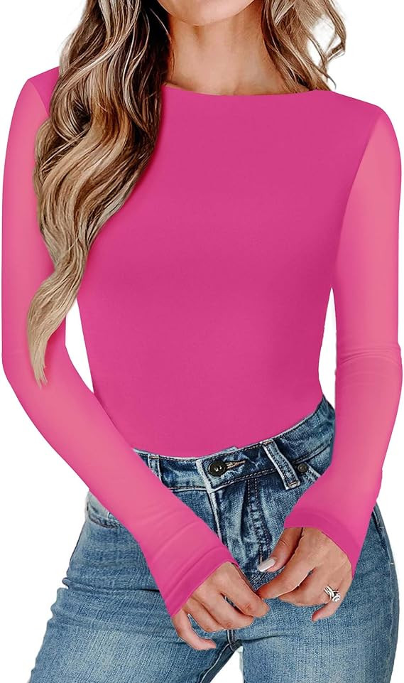Avidlove Women Long Sleeve Body Suits Mesh Boat Neck Shapewear Bodysuit Crew Neck Leotards Going ... | Amazon (US)