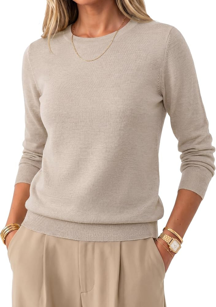 Arach&Cloz Women's 100% Merino Wool Long Sleeve Crew Neck Fall Work Sweater | Amazon (US)