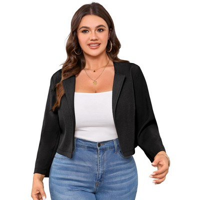 Clearlove Womens Plus Size Cropped Blazer Business Casual Long Sleeve Lapel Neck Open Front Work Suit Jackets, Black - XL | Target