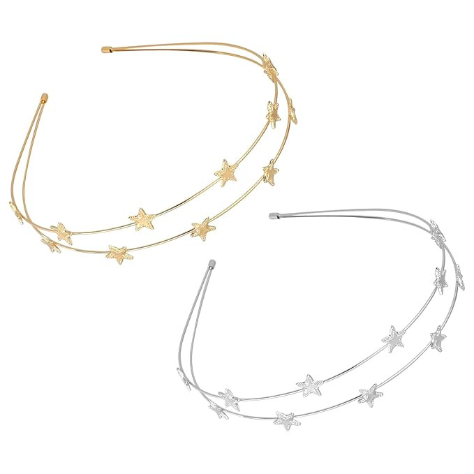 2 Pcs Star Headbands for Women, Gold & Silver Star Headband Sparkly Star Crown Headpiece Metal He... | Amazon (US)