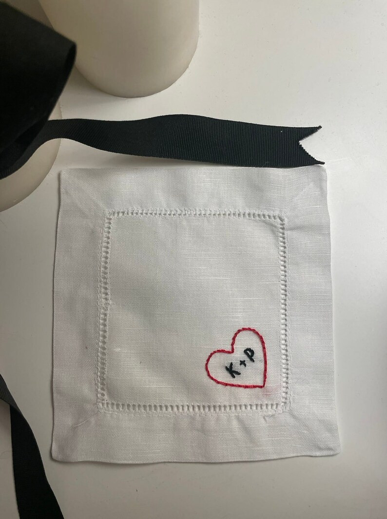 Hand Embroidered Valentine's Day Cocktail Napkins - Etsy | Etsy (US)