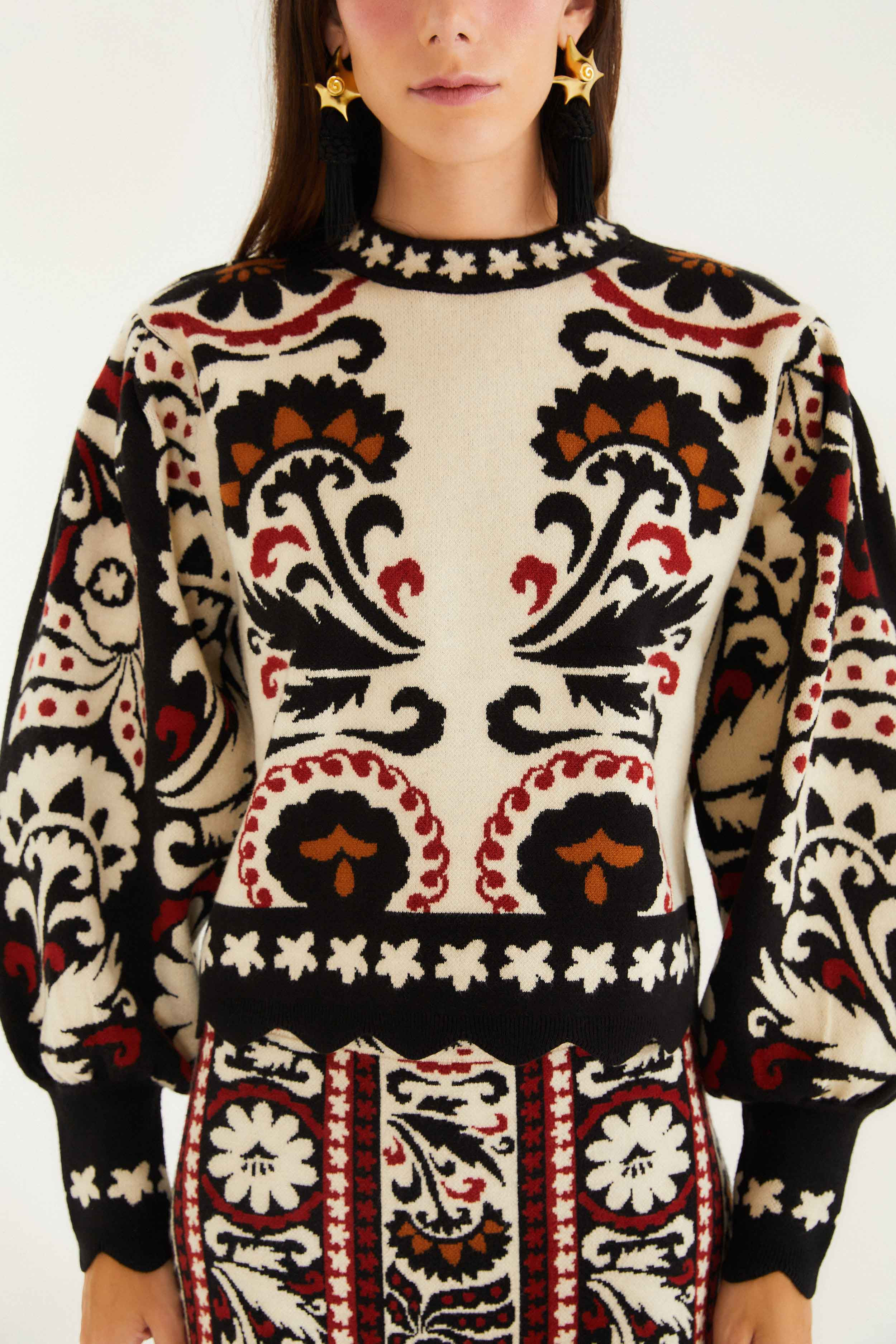 Stripes Winter Tapestry Knit Sweater, WINTER TAPESTRY STRIPES / XS | FarmRio (US)