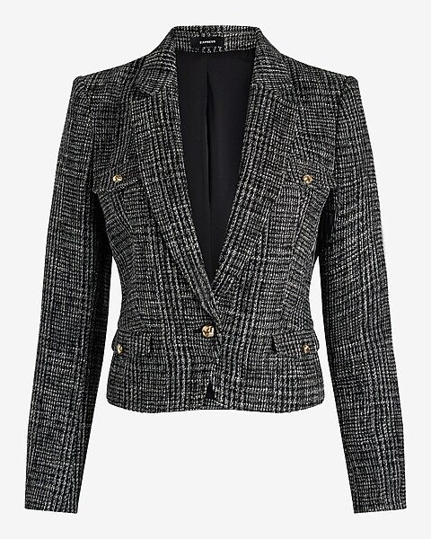 Tweed Novelty Button Cropped Blazer | Express