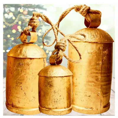 Decorative Cow Bells Set Of 3 Large Harmony Bells - Vintage Giant Christmas Bells, Country Rustic Cowbell On Jute Rope XL Hanging Lucky Golden Bells ( | Wayfair North America