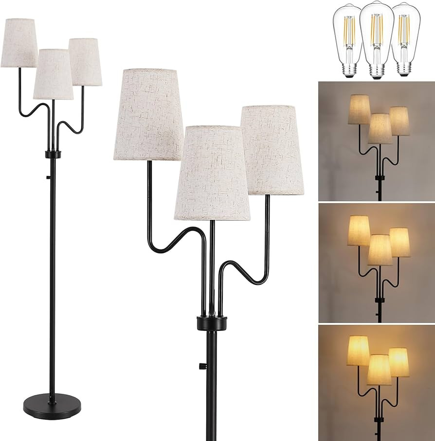 9MMML Farmhouse Dimmable Floor Lamp, Rustic 3-Light Floor Lamp with Fabric Shade, 68'' Tall Floor... | Amazon (US)