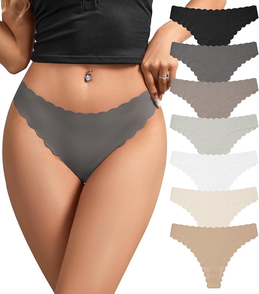 SHARICCA Womens Seamless Thongs No Show Underwear Soft Ribbed Invisible Panties Wave Edge Multi P... | Amazon (US)