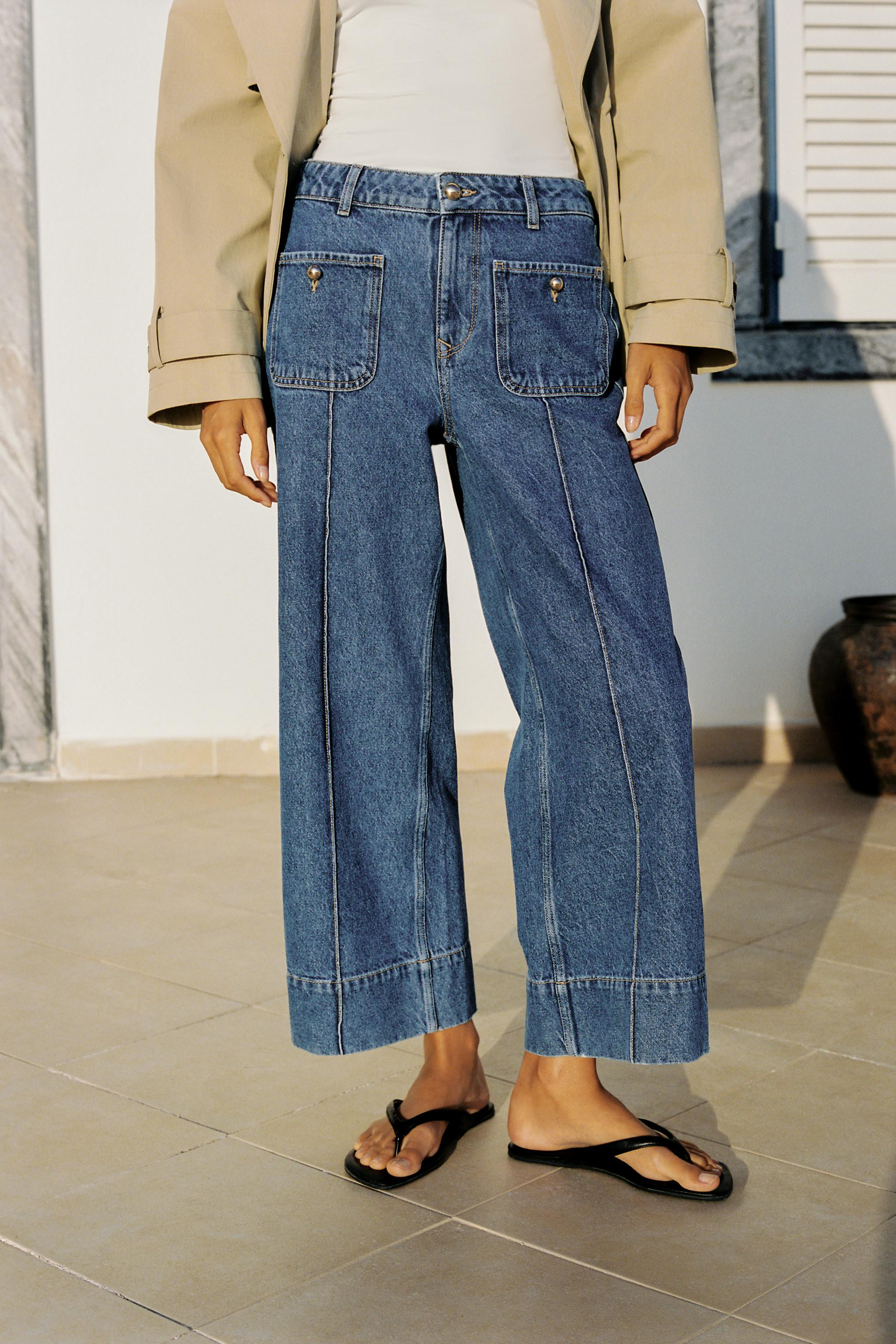 HIGH-RISE CULOTTE JEANS. High-rise jeans featuring patch pockets at the front and back. Wide, cro... | Zara US