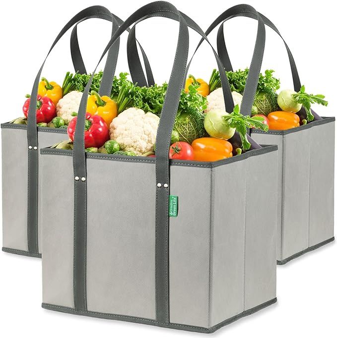 Reusable Grocery Bags (3 Pack) – Heavy Duty Reusable Shopping Bags with Box Shape to Stand Up, ... | Amazon (US)