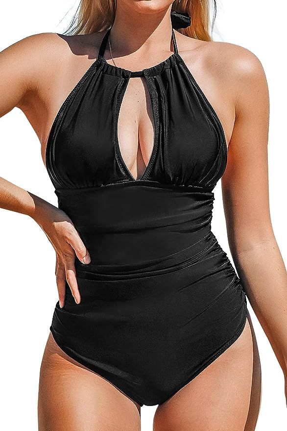 CUPSHE Women's One Piece Swimsuit Halter Tummy Control Multiway Swimwear Bathing Suits | Amazon (US)