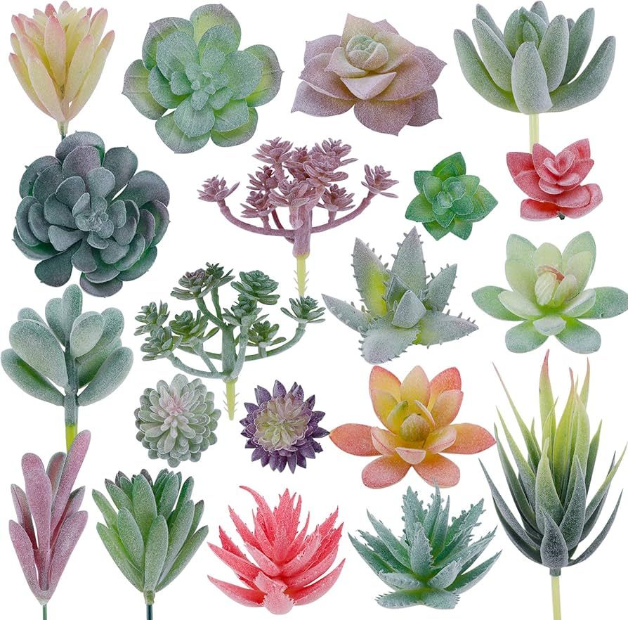 CEWOR 20pcs Artificial Flocked Succulents Mini Fake Succulent Plants Faux Premium Decor for DIY C... | Amazon (US)