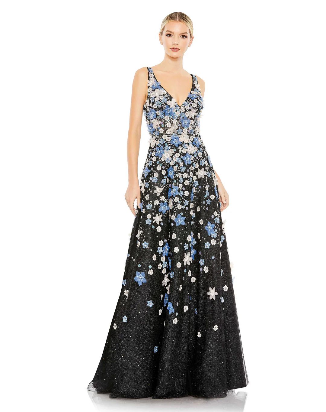 Floral Applique Sleeveless A-Line Evening Gown | Mac Duggal