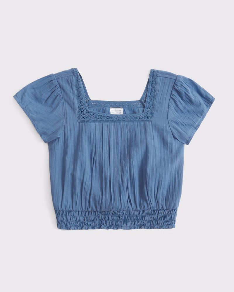 girls lace-trim smocked waist top | girls tops | Abercrombie.com | Abercrombie & Fitch (US)