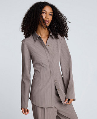 Women's Pinstripe Fitted Straight-Sleeve Top | Macy's