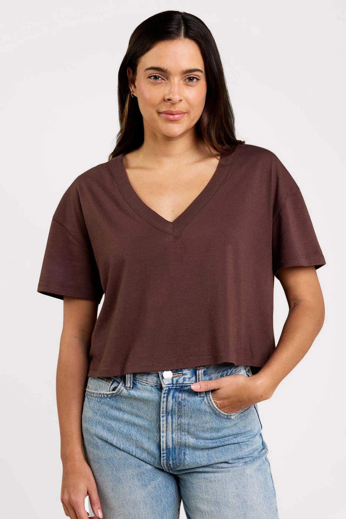 Boxy V-Neck Tee | Coffee | nuuds