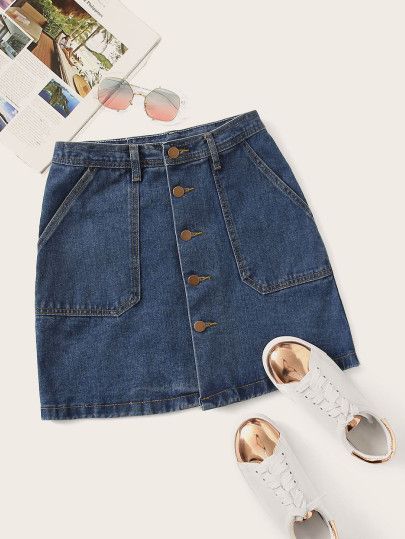 Plus Button Front Denim Skirt | SHEIN