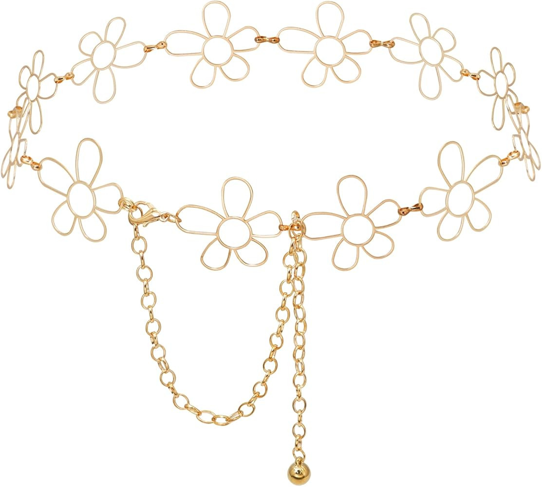 Small Flower Metal Belt Chain - Adjustable Waist Chain for Women's Dresses | Amazon (US)
