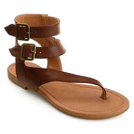 Womens Faux Leather Buckle Double Wrap Thong Sandals | Walmart (US)