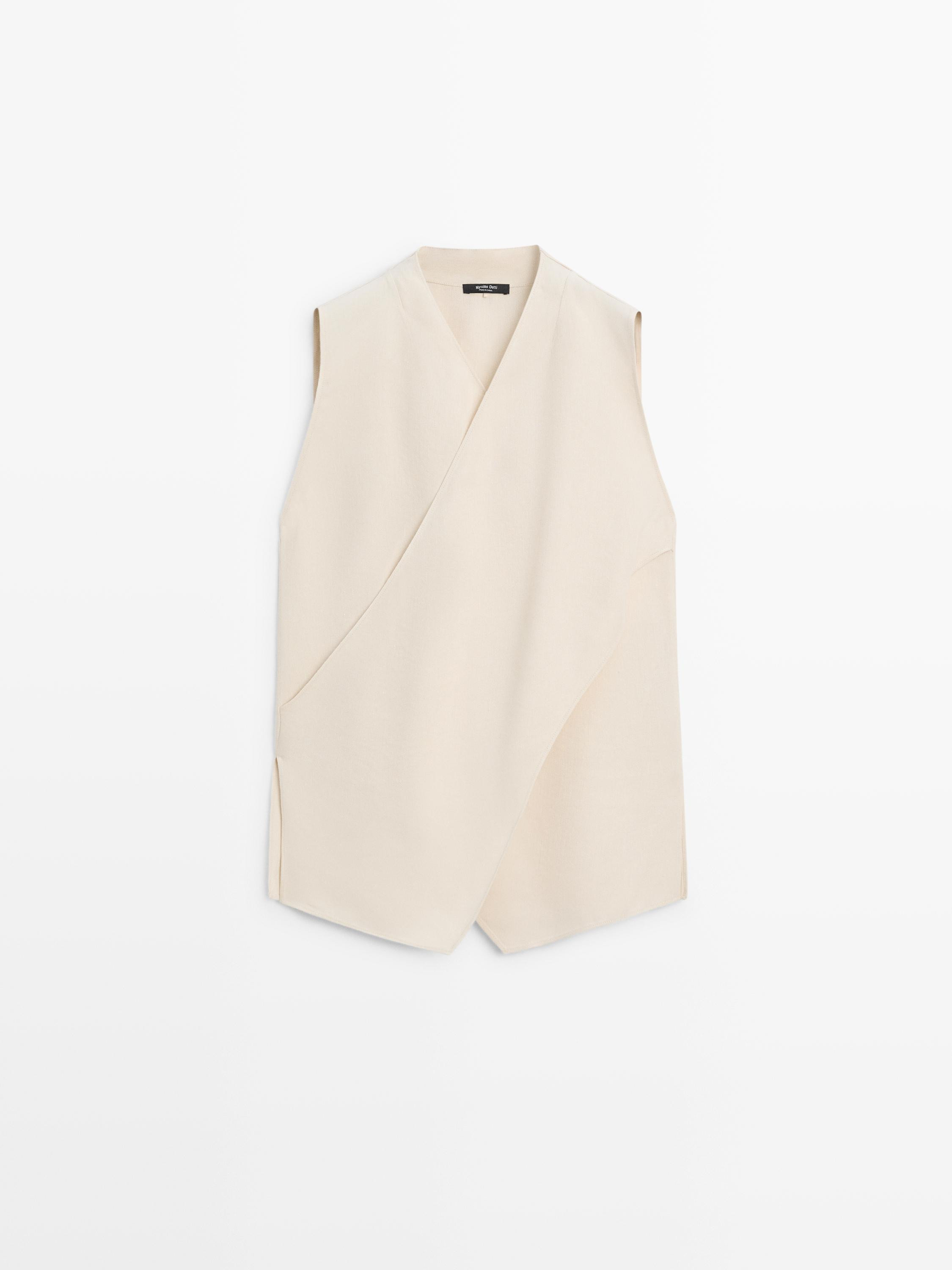 Flowing linen blend crossover top | Massimo Dutti UK