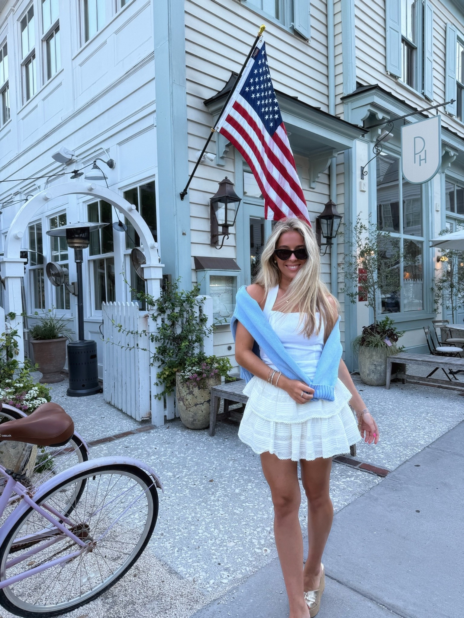 Summer dinner ootd 🇺🇸 preppy outfit | Charleston outfit | Charleston ootd | preppy ootd | LoveShackFancy skirt | aritzia top | white halter top | white linen top | Ralph Lauren sweater | Ralph Lauren flag sweater | ltk u | ltk ootd

#LTKootd #LTKU #LTKPetite