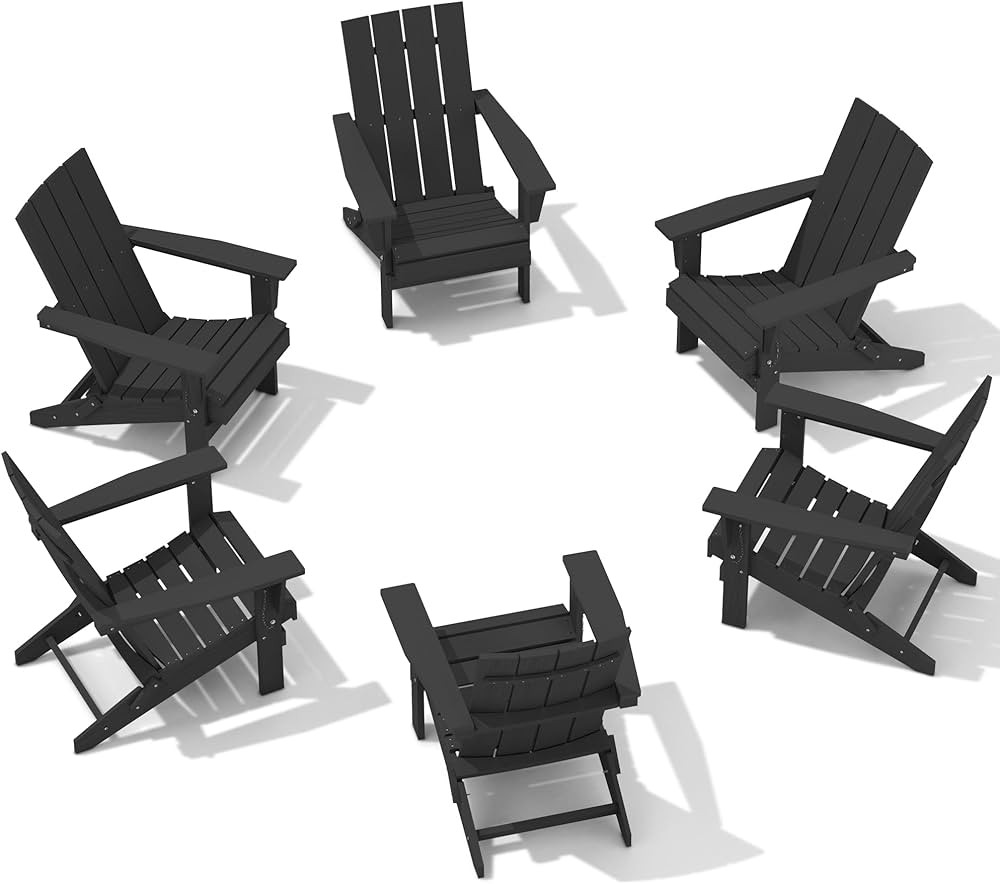 SERWALL Modern Adirondack Chair Set of 6, Folding Adirondack Chair with Curved Backrest, HDPE Out... | Amazon (US)