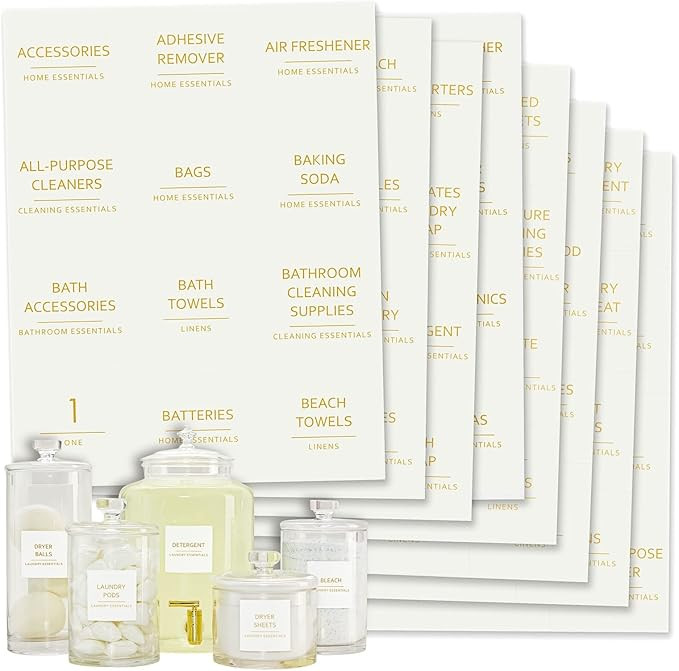 Talented Kitchen Laundry Label Set - Waterproof Gold Cleaning Labels - Space-Saving Laundry Room ... | Amazon (US)