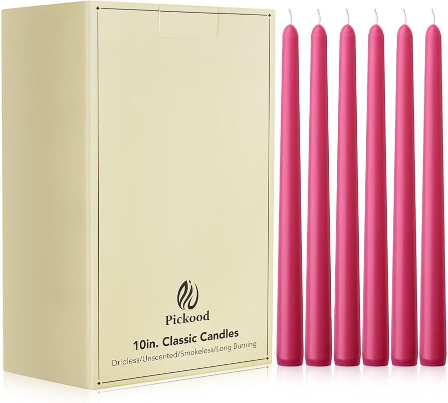 10-Inch Tall Unscented Dripless Taper Candles Bulk 30 Pack - Hot Pink Taper Candles Bulk, Perfect... | Amazon (US)