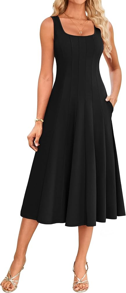 GRACE KARIN Women's 2025 Summer Sleeveless Dresses Casual Pleated A-Line Swing Midi Tank Sundress... | Amazon (CA)