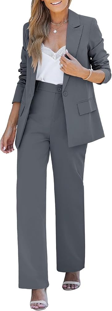 LookbookStore 2 Piece Pant Suits for Women Dressy Blazer High Waisted Pants Sets Business Casual ... | Amazon (US)