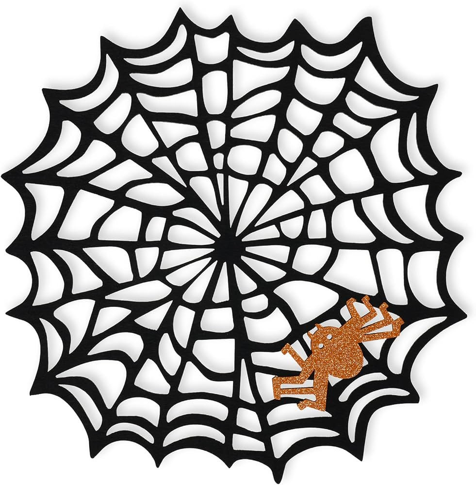 Feuille Round Halloween Placemats Set of 4 13.5 Inch Black Spider Web Placemats with Orange Glitt... | Amazon (US)