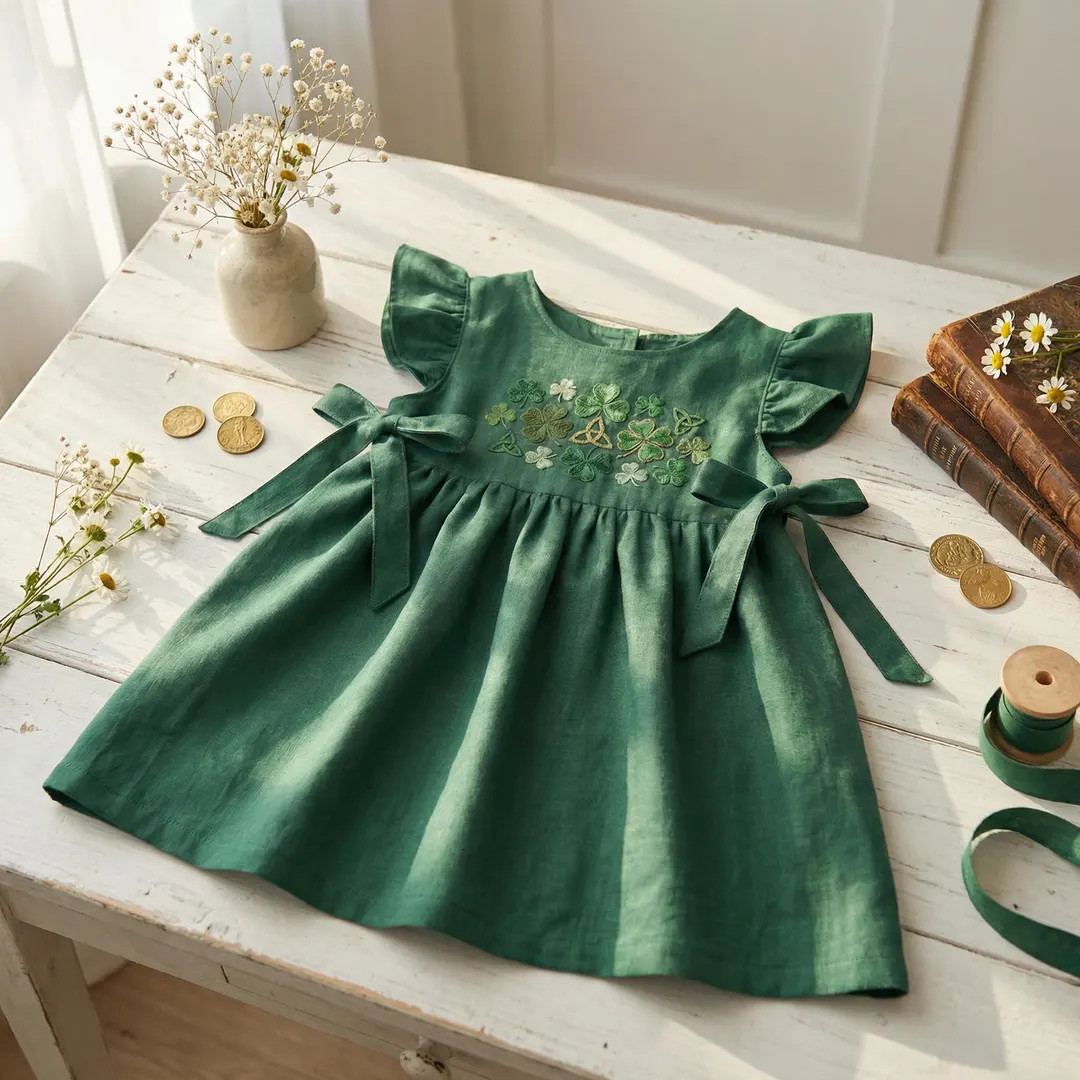 Shamrocks Irish Dress, Hand Embroidered St Patrick's Day Outfit, Custom Irish Linen Dress For Gir... | Etsy (US)