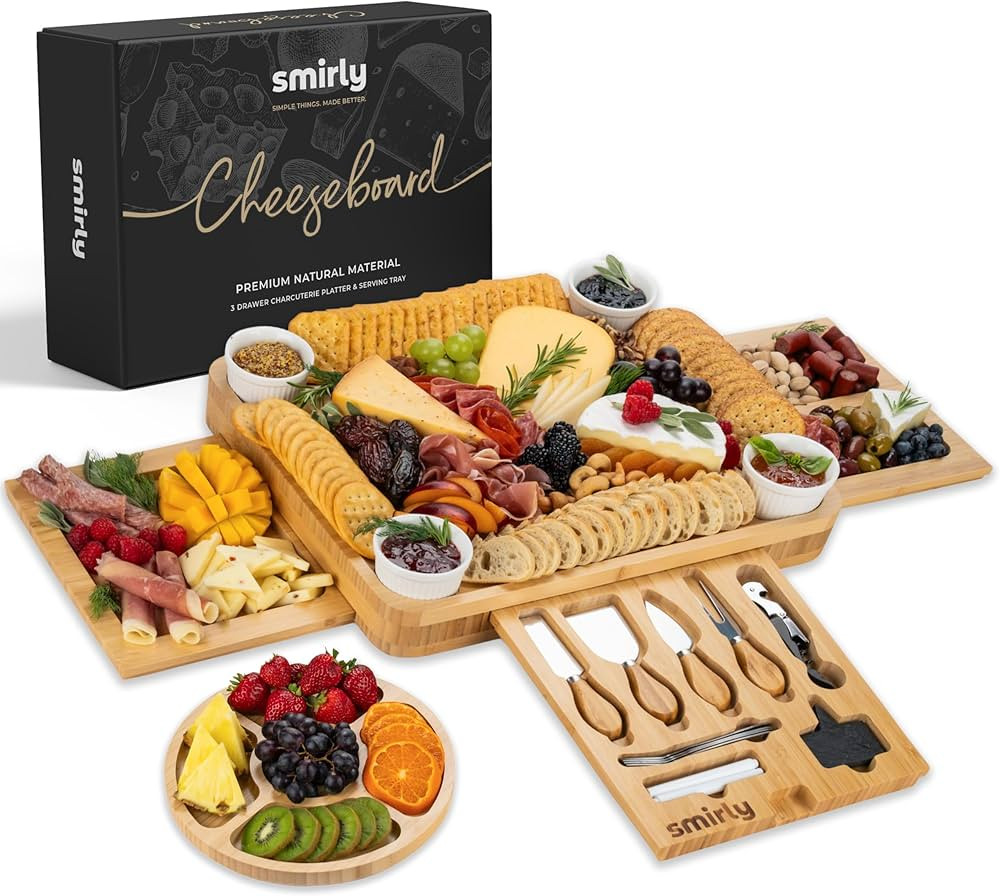 SMIRLY Charcuterie Boards Set - Large Bamboo Cheese Board set - House Warming Gifts New Home, Wed... | Amazon (US)