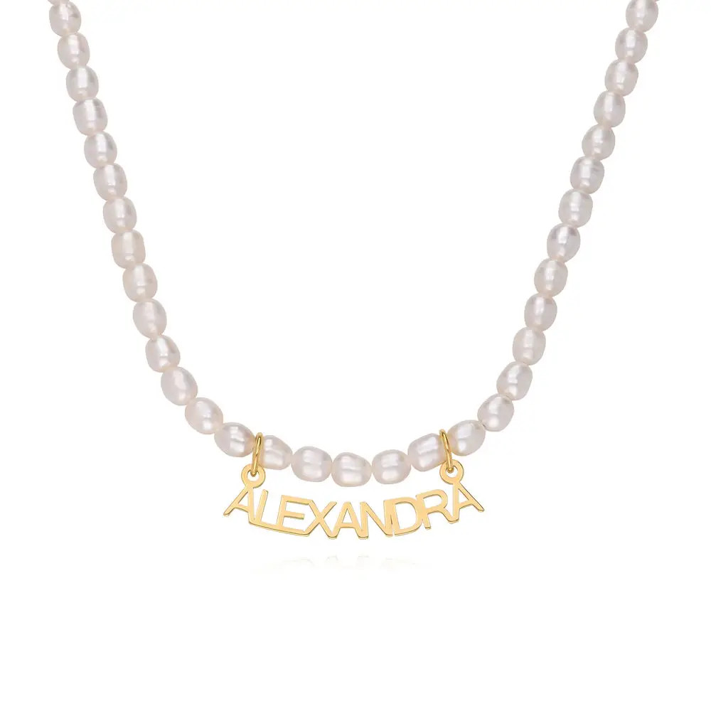 Chiara Pearl Name Necklace in 18k Gold Plating | MYKA