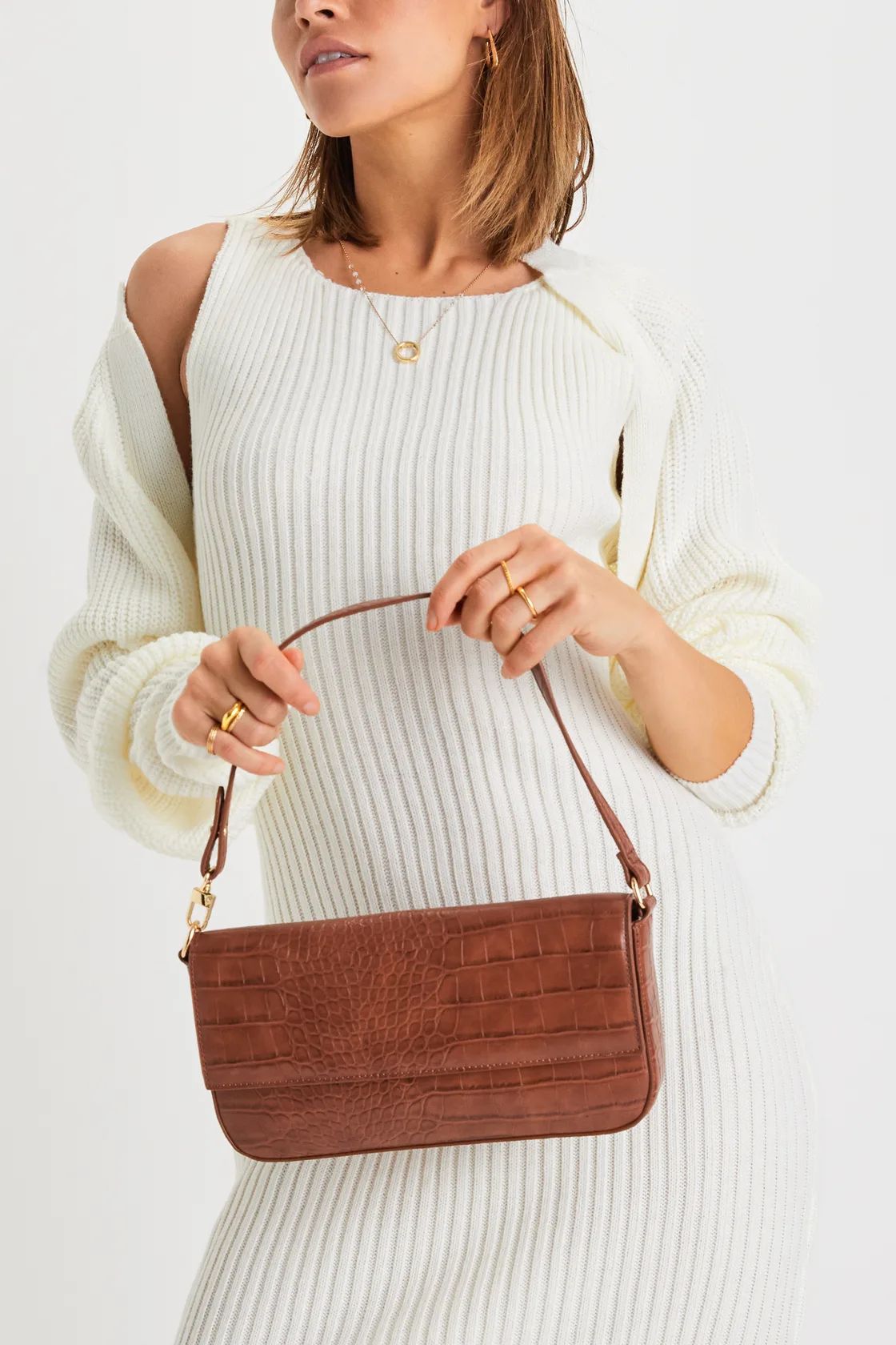 Sophisticate Style Brown Croc Embossed Shoulder Bag | Lulus (US)