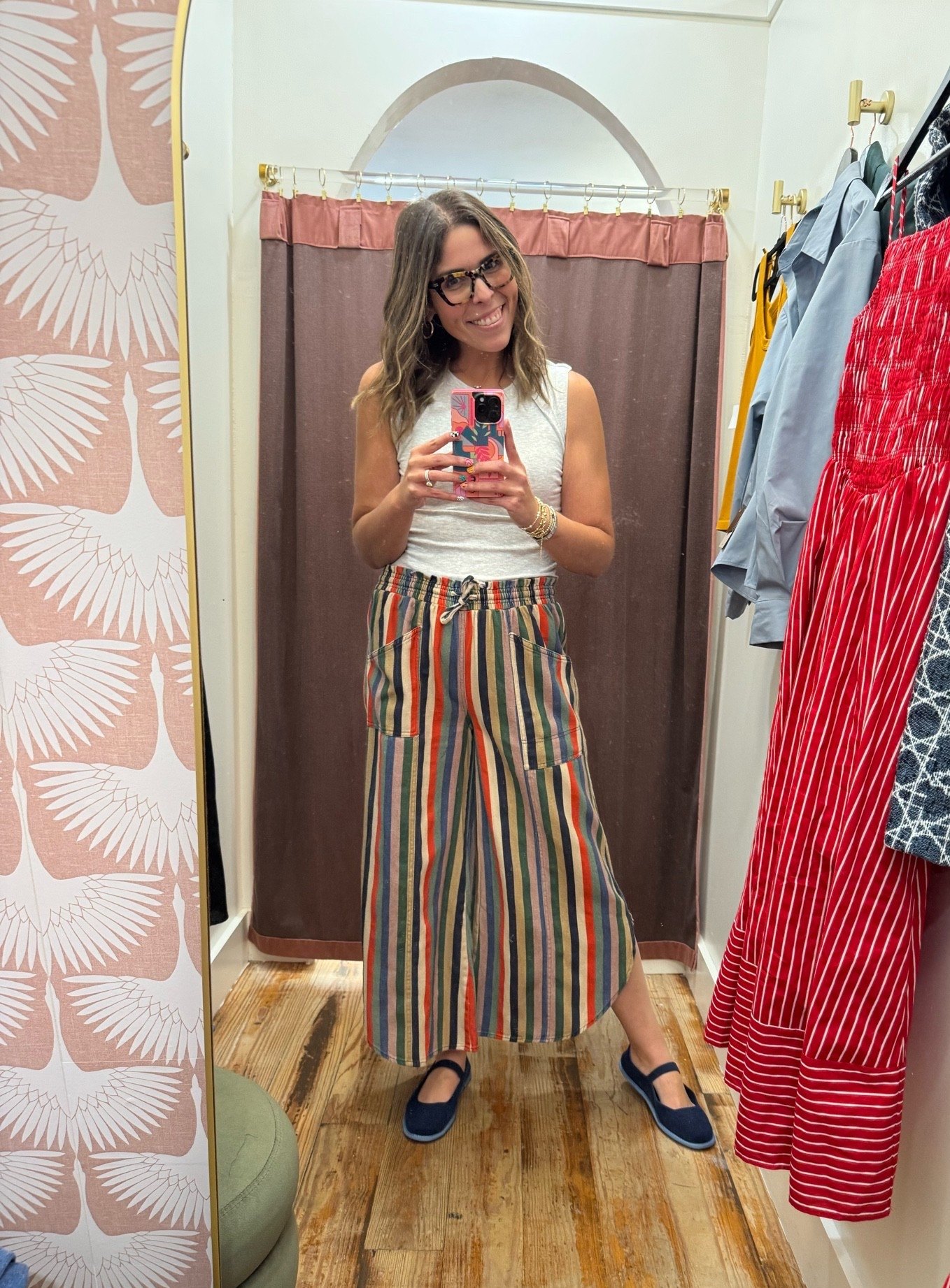 Striped pants energy ✨ Loving these colorful vertical stripe pants with a simple white tank. They’re the perfect statement piece that actually goes with everything in your closet. Paired with classic loafers for that effortless weekend vibe. #LTKstyletip #StripedPants #StripeStyle

#LTKootd #LTKmomlife #LTKMidsize