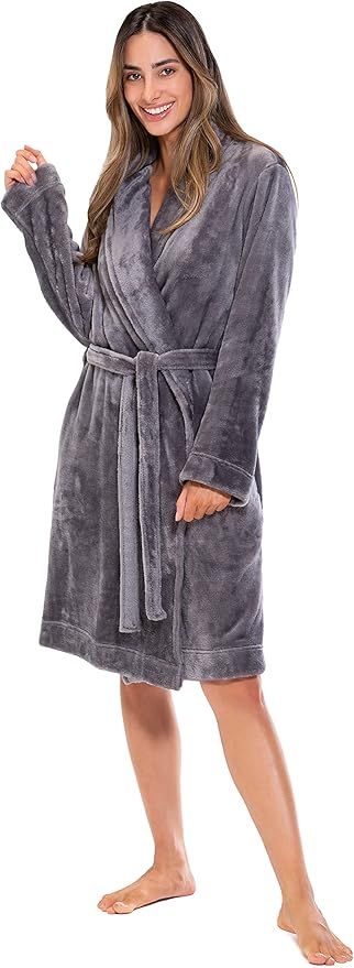 Turquaz Robes For Women, Womens Fleece Shawl Collar Soft Plush Knee Length Spa Robe | Amazon (US)