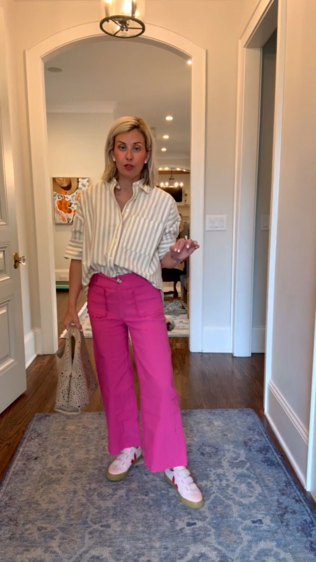 The shirt we know & love in stripes & a scalloped collar…can you even? The favorite Colette’s are in pink with scallops too! So good y’all! 
Top - xs
Pants - 26
Sneakers -   8 tts 

*Use my code CATHERINE20 for 20% off Orders of $100+ at Anthropologie

#anthropartner
@anthropologie

#LTKdayinmylife #LTKmomlife #LTKOver40
