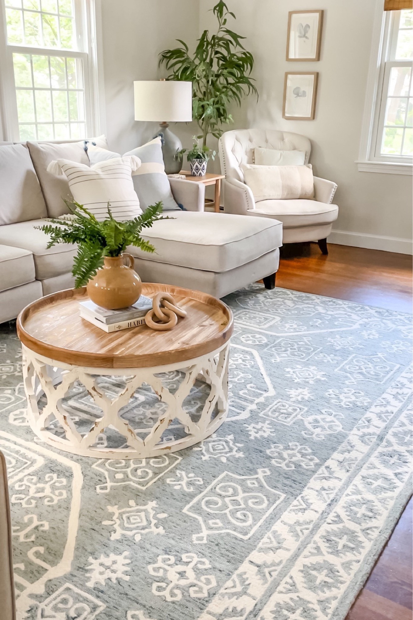Spring living room decor. Living room rug, wool rug, blue rug, round coffee table, coastal decor, Serena & lily, frame tv. #serenaandlily #homefinds #livingroom #familyroom #coastaldecor

#LTKhome #LTKFind #LTKSeasonal