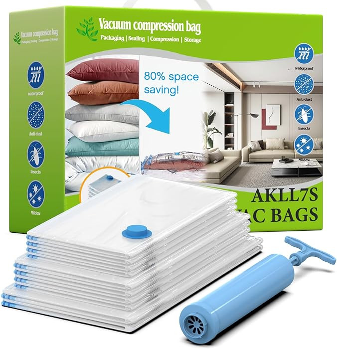 AKLL7S Vacuum Storage Bags, 10 Pack Space Saver Bags (2 Jumbo/4 Large/4 Medium) Vacuum Seal Bags ... | Amazon (US)