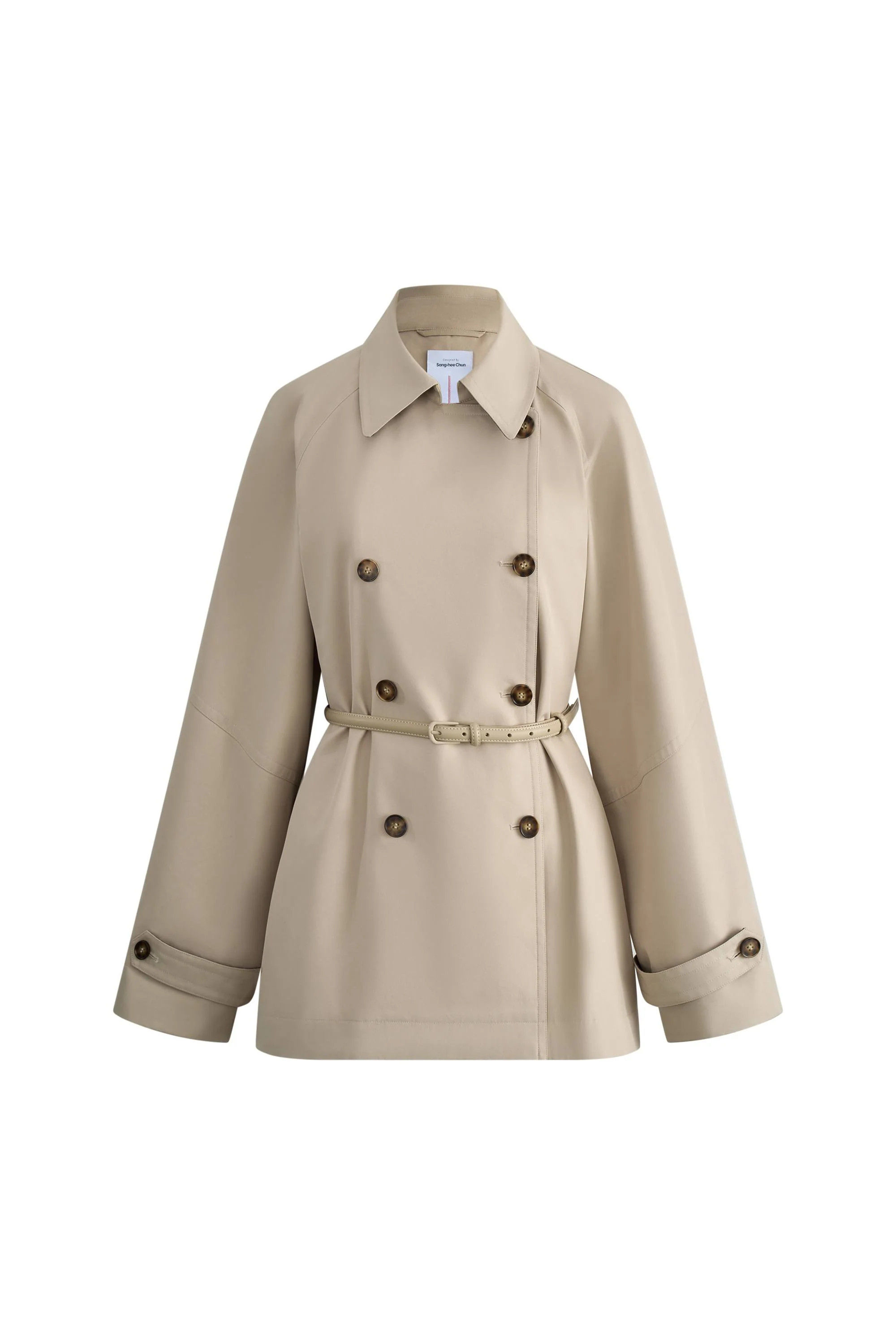 Catelo Double Breasted Leather Belted Short Trench Coat in Wrinkle Res | Fabrique