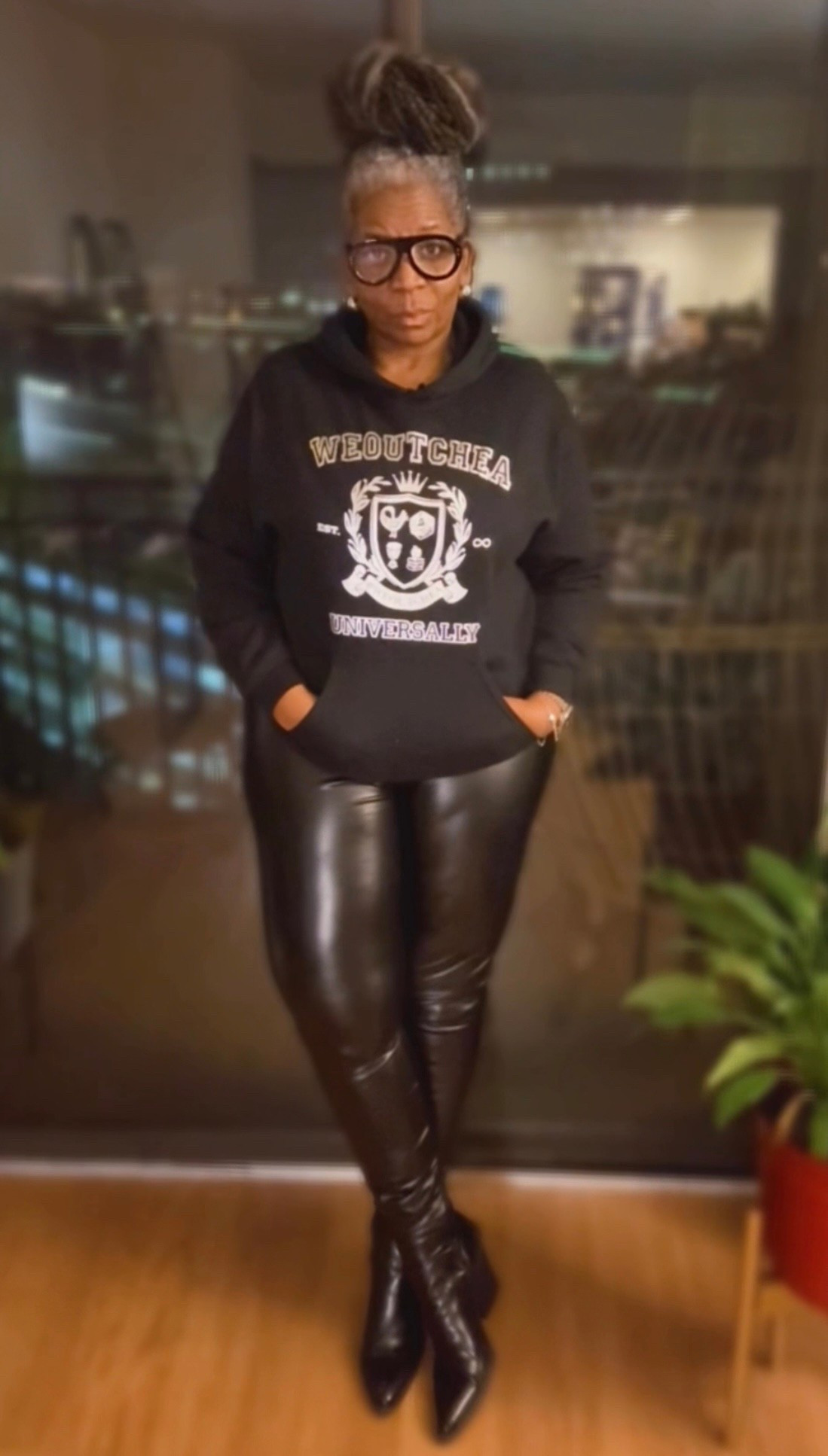 A better shot of the leggings + thigh high combo.  I prefer the thigh highs over the boots (last post) but this works too.  Pair with your face collegiate hoodie to complete the look.  

#LTKTall #LTKdayinmylife #LTKootd