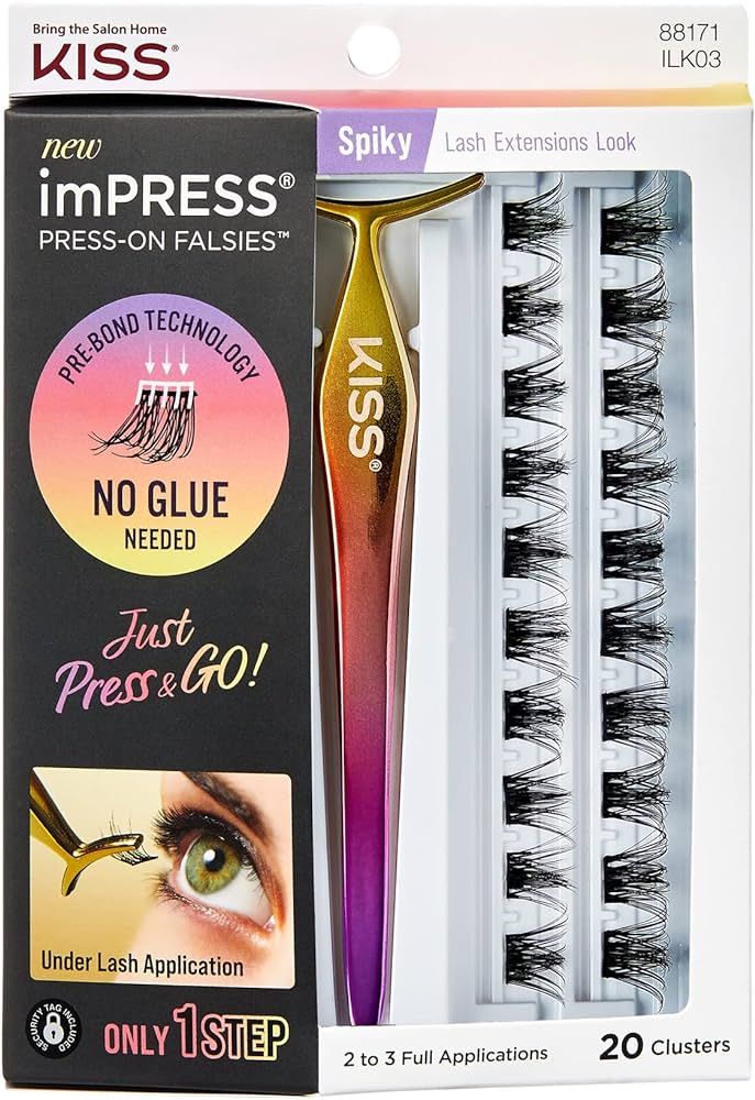 KISS imPRESS Press-On Falsies Eyelash Clusters Kit, Spiky, Black, Fuss Free, Invisible Band, Natu... | Amazon (US)