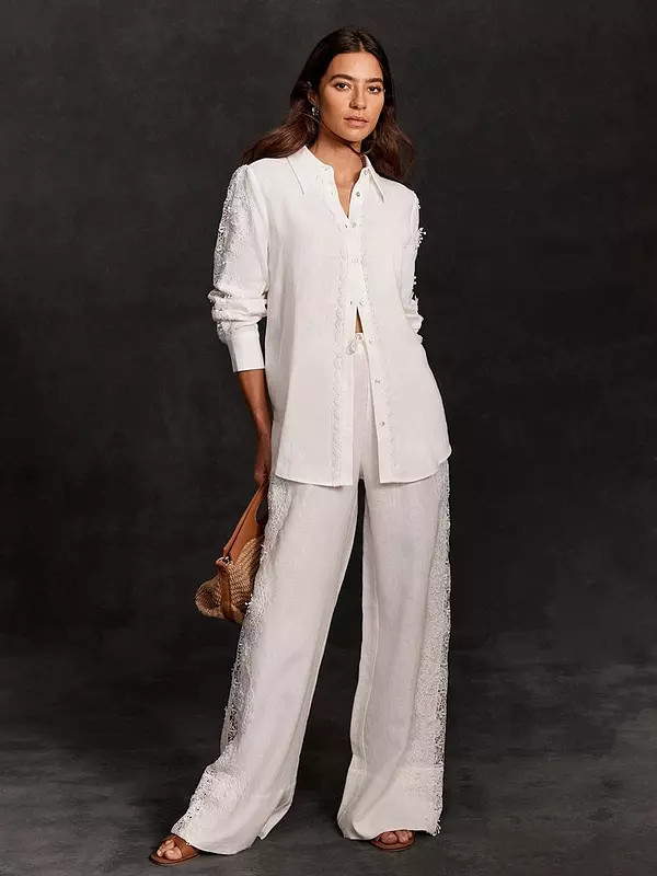 Mint Velvet Linen Wide Leg Trousers - White | Very (UK)