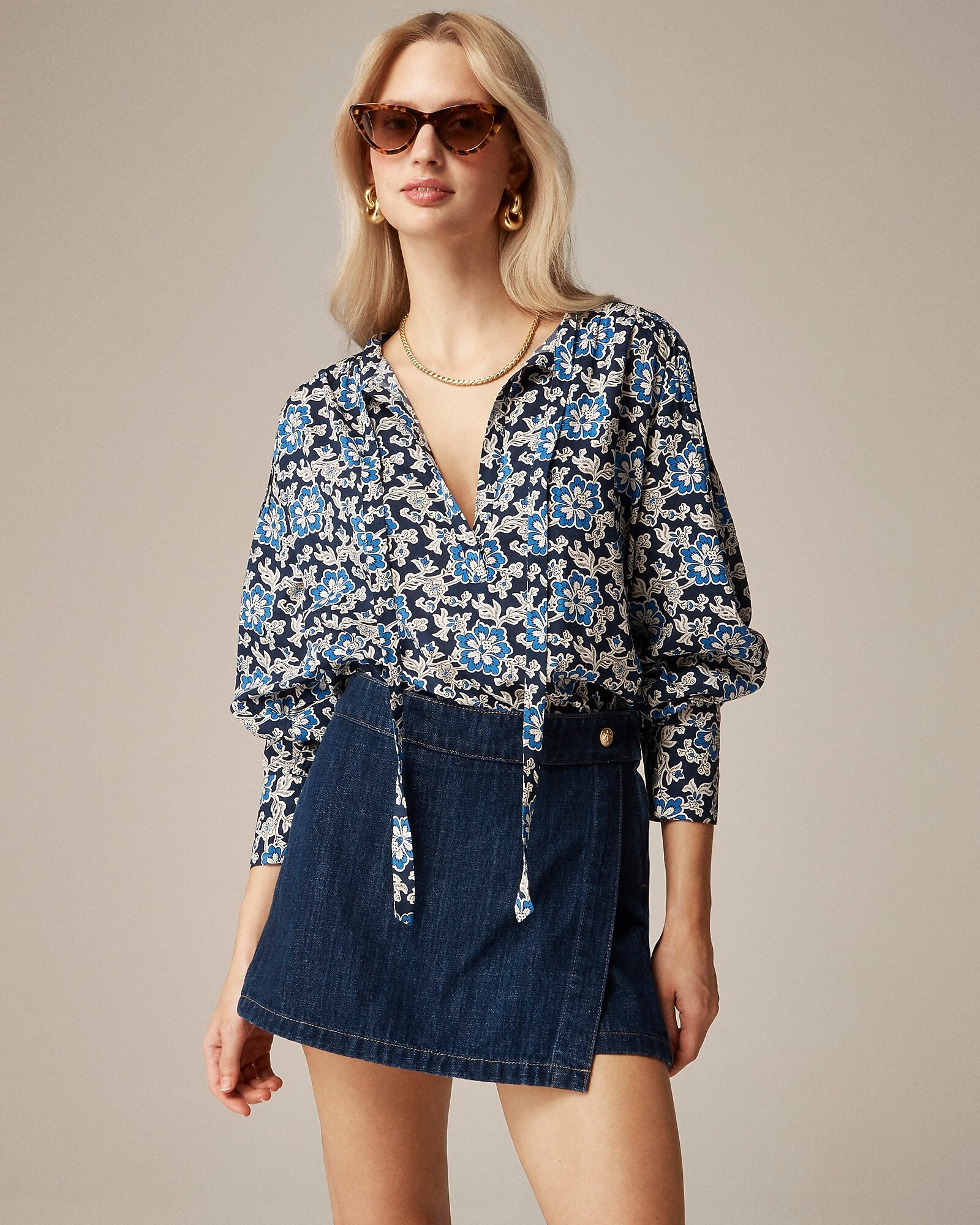 V-neck tie top in floral cotton-blend dobby | J. Crew US