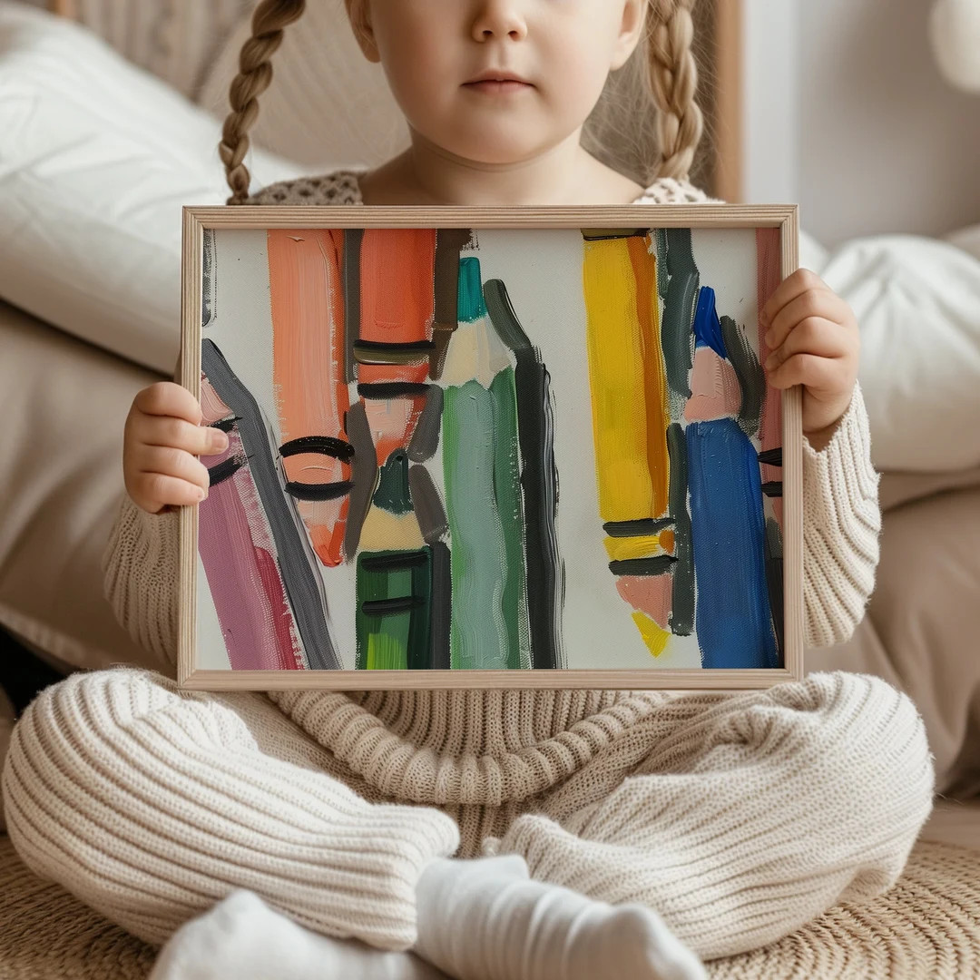 Colorful Crayons Art Print Modern Kids Room Decor, Educational Wall Art, Playful Digital Print, C... | Etsy (US)