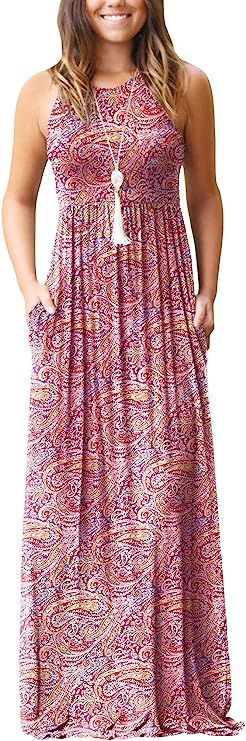 GRECERELLE Women's Sleeveless Racerback Loose Plain Maxi Dresses Casual Long Dresses with Pockets | Amazon (US)