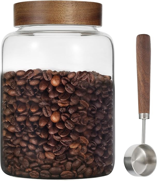 Large Glass Coffee Jars with Spoons 60 oz /1800ml, Round Storage Canister with Wooden Lid Clear G... | Amazon (US)