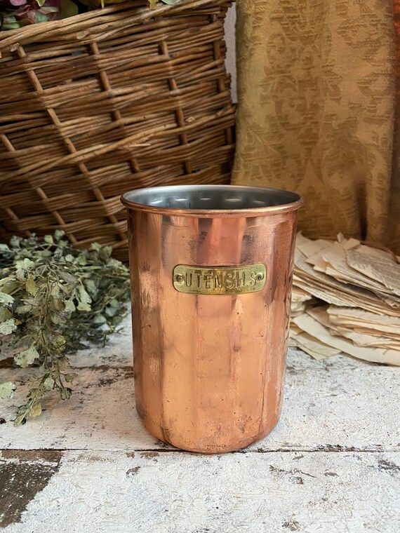 Copper Utensil Holder French Country Kitchen Vintage Copper - Etsy | Etsy (US)