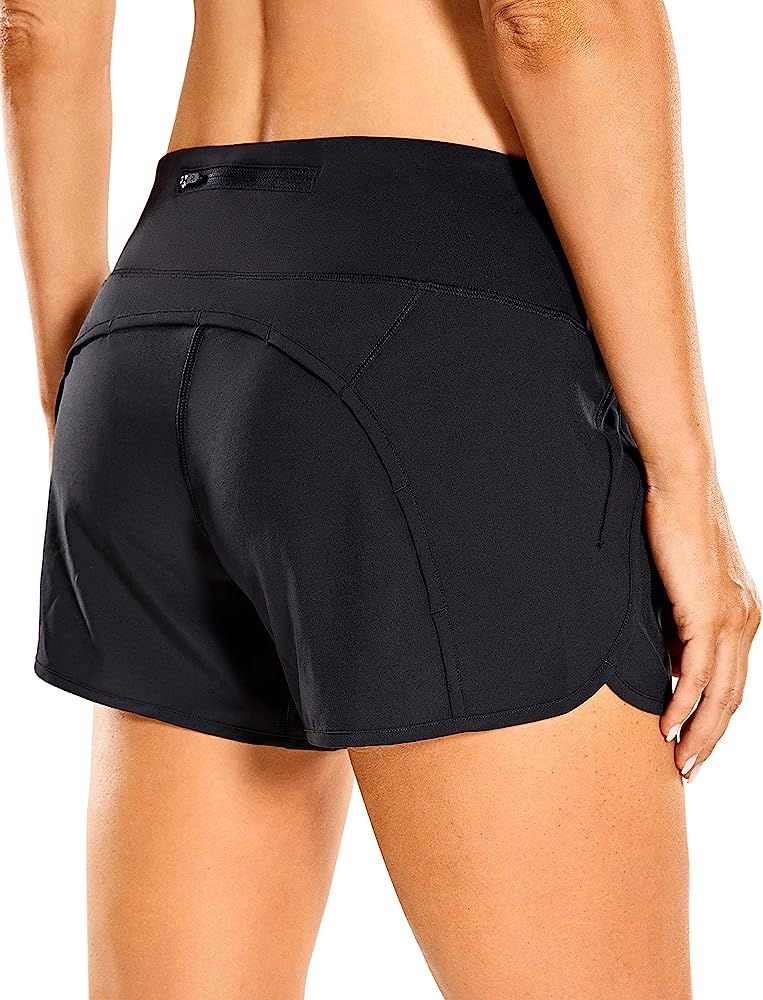 CRZ YOGA Women's Mid-Rise Quick-Dry Athletic Sports Running Workout Shorts with Zip Pocket - 4 Inche | Amazon (US)