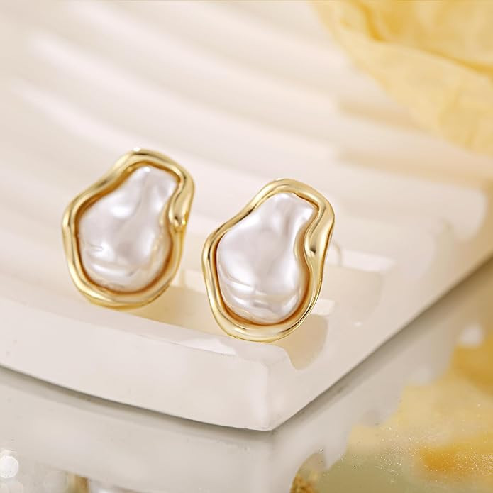 Gold Baroque Pearl Earrings Irregular Pearl Earrings Hypoallergenic for Women Jewelry | Amazon (US)