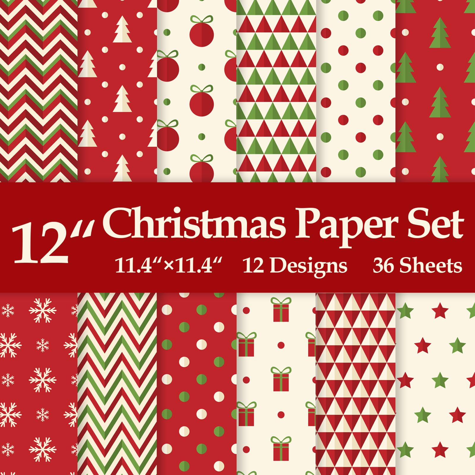 12" Christmas Pattern Paper & Sticker Kit Red Scrapbook Premium Specialty Paper Double-Sided 12"x... | Amazon (US)